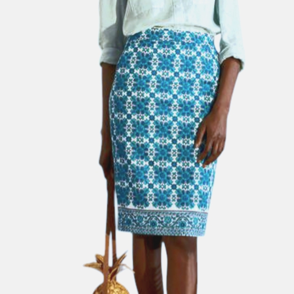 NEW Boden Print Straight Skirt Women's Size 8 NWT Blue Turquoise NWT
